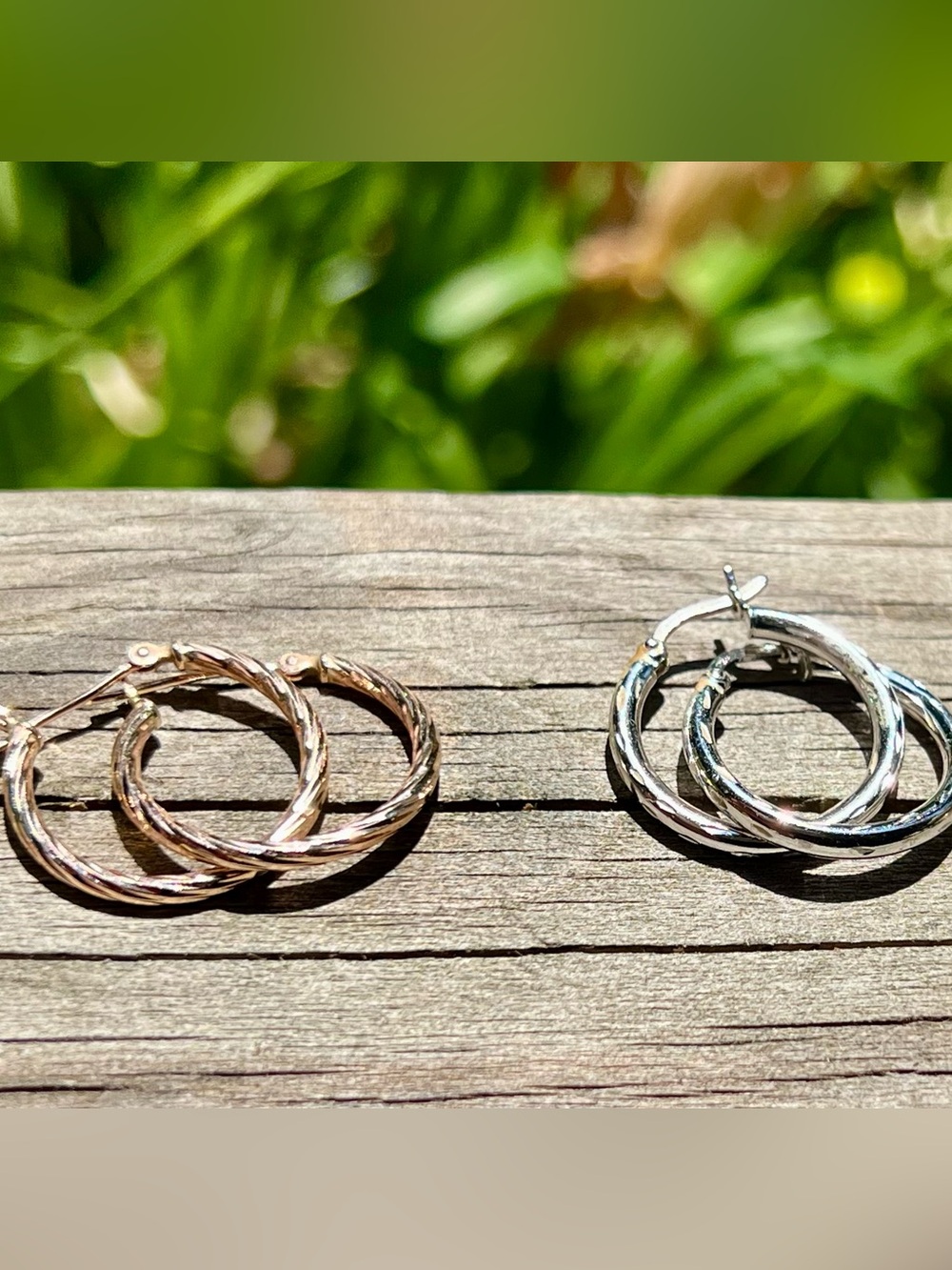 Set of 3, Twisted Hoop Earrings - Gold, Silver, Rose Gold - Picture 3 of 3